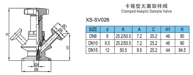 DN10 Sanitary Stainless Steel Clamped Aseptic Sampling Valves 3 DN10 Sanitary Stainless Steel Clamped Aseptic Sampling Valves 3