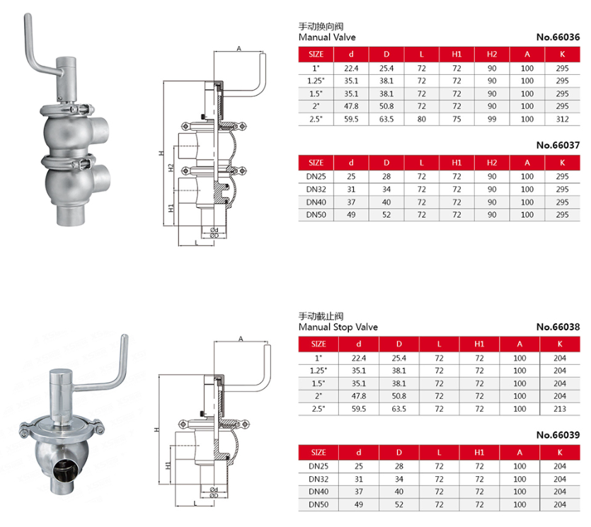Drawing of stainless steel hygienic flow dividion diverter valves. Drawing of stainless steel hygienic flow dividion diverter valves.