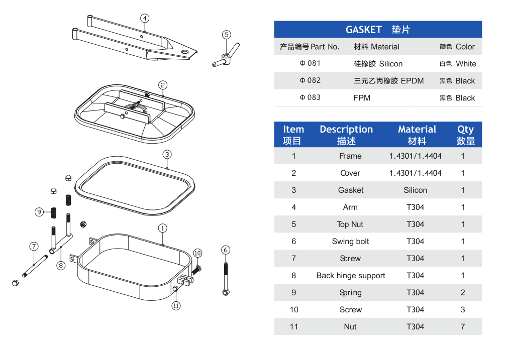 Exploded view of square manhole Exploded view of square manhole