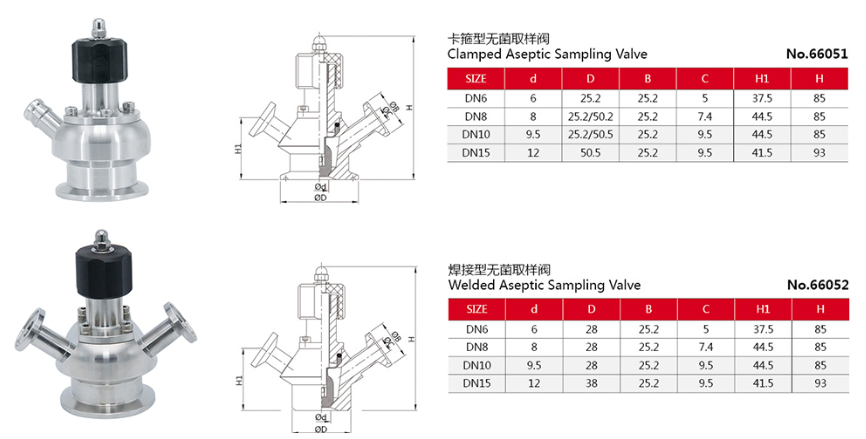 Stainless Steel Aseptic Sterilize Clamped Sampling Valves Stainless Steel Aseptic Sterilize Clamped Sampling Valves