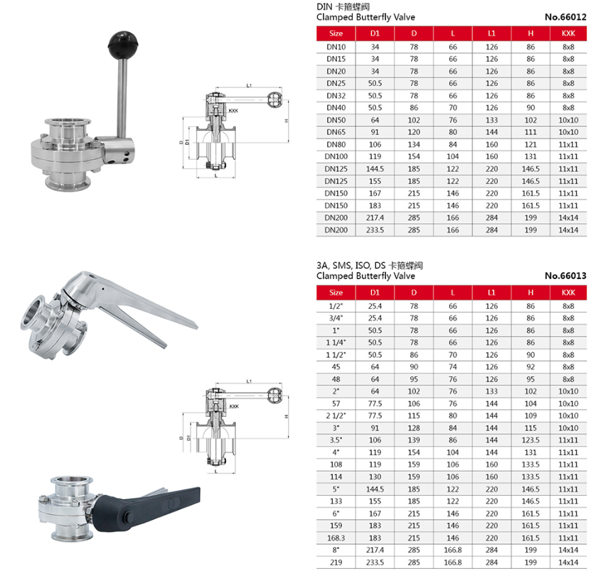 Sanitary Hygienic Ferrule Ends Manual Butterfly Valves 1