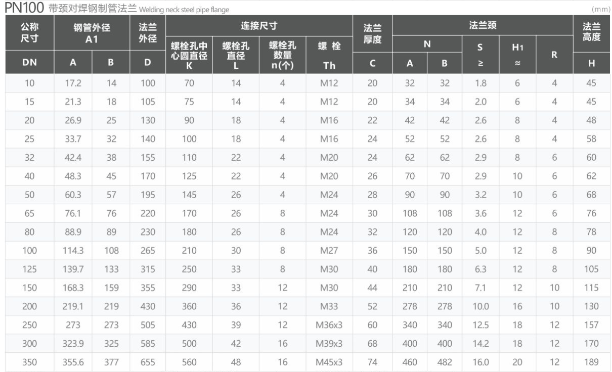 PN100 Butt Welding Flange with Neck 