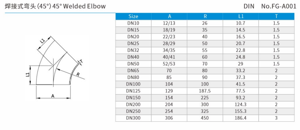 45°Welded Elbow DIN Standard