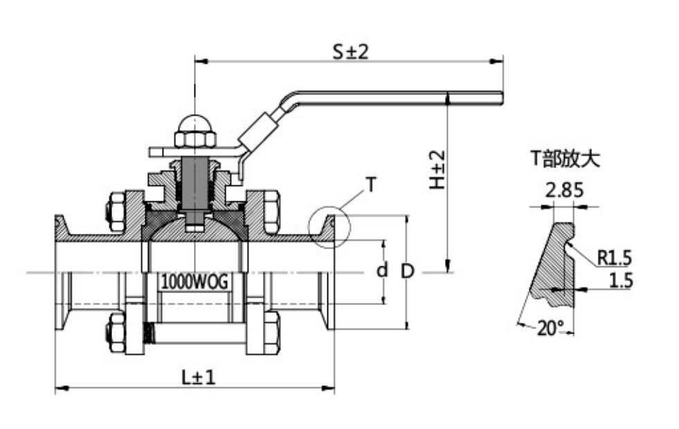 Sanitary Three-piece Clamped All-Inclusive Ball Valve