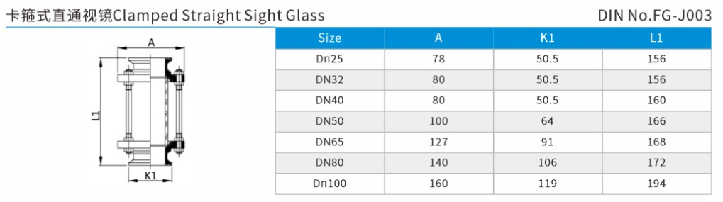 Clamped Straight Sight Glass