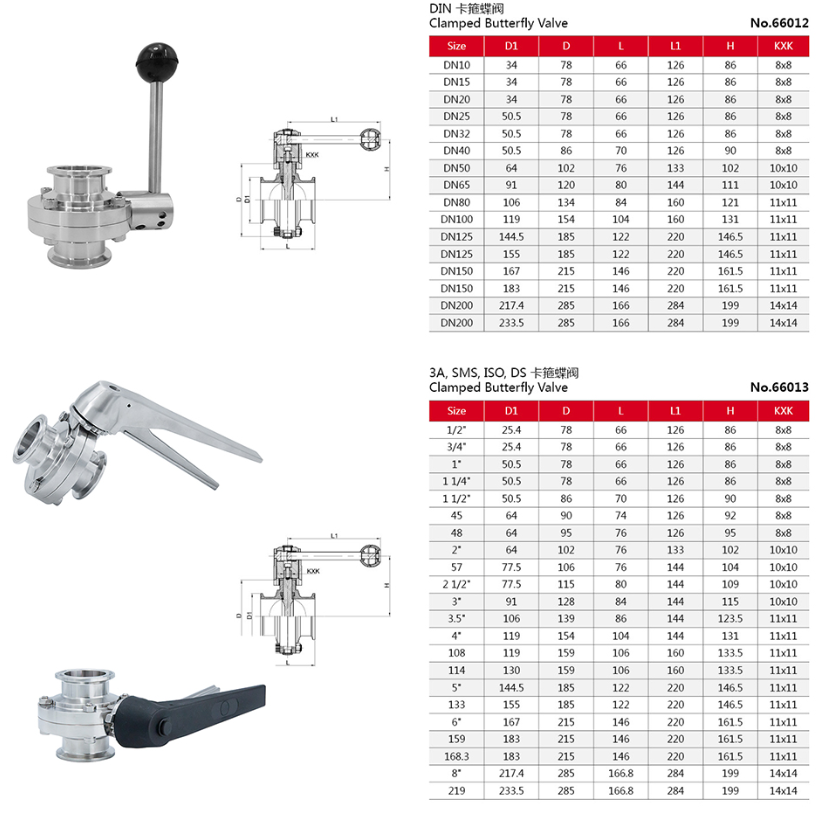 For example of stainless steel manual hygienic sanitary TC butterfly valves
