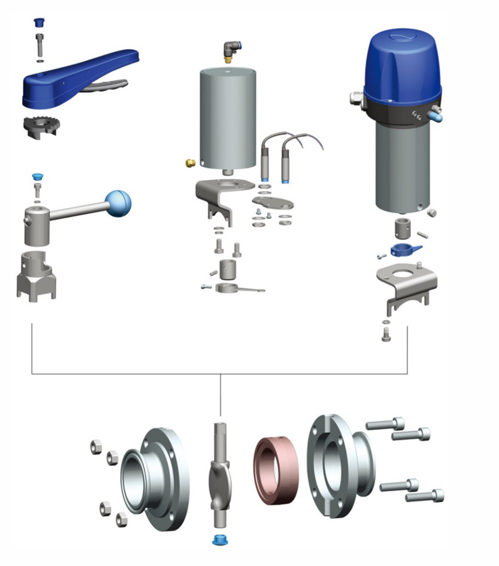 exploded view of Butterfly Valve