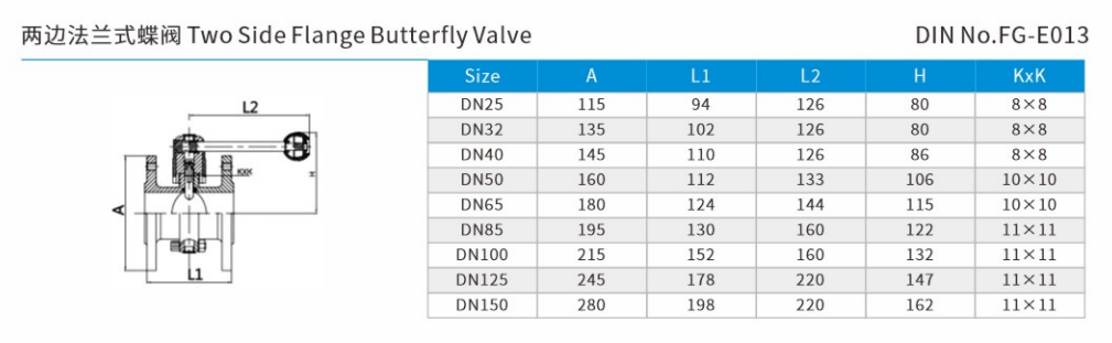 Two Side Flange Butterfly Valve DIN size