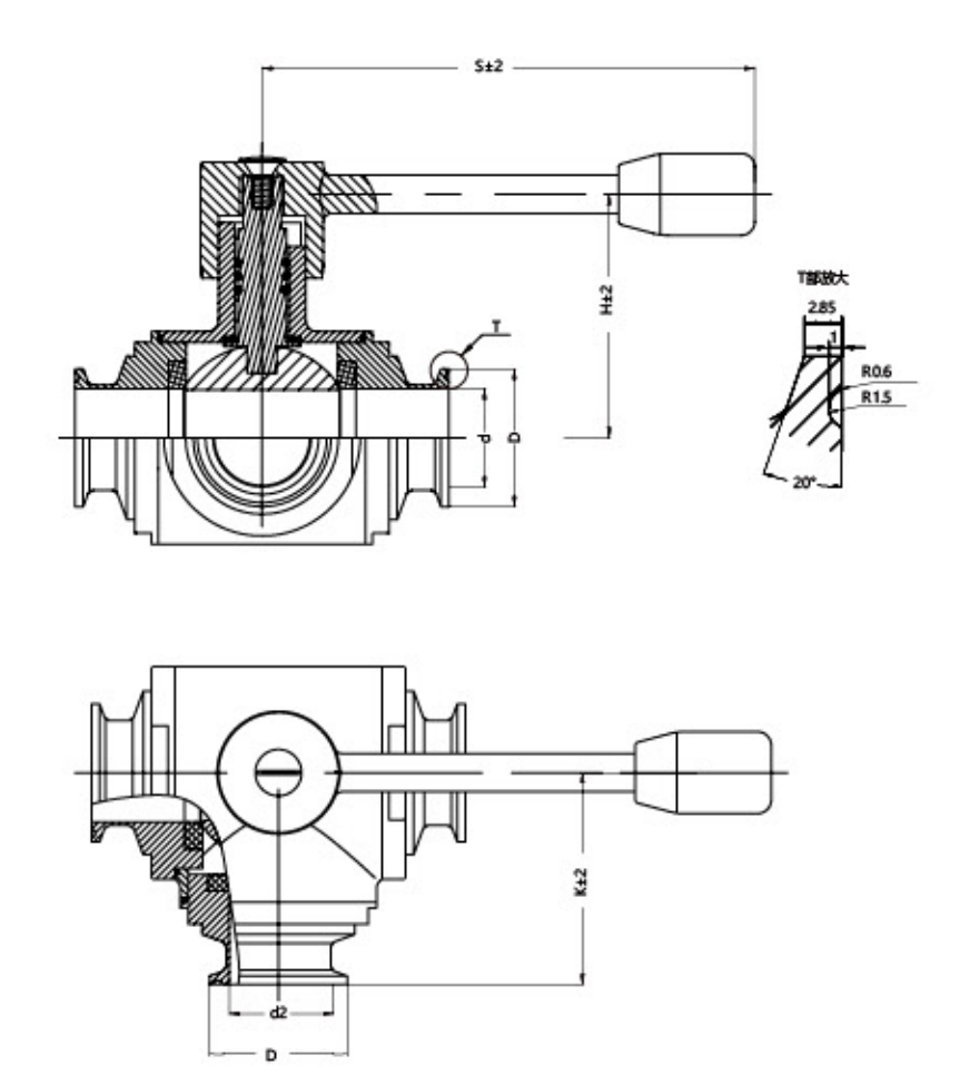 Sanitary Three-way Ball Valve Size