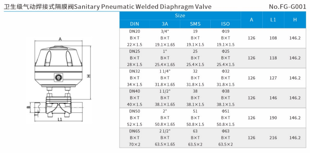 Sanitary Pneumatic Welded Diaphragm Valve