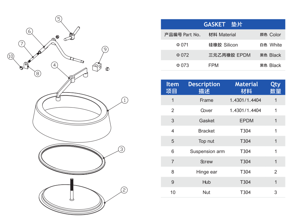 Exploded view of Oval bell manhole