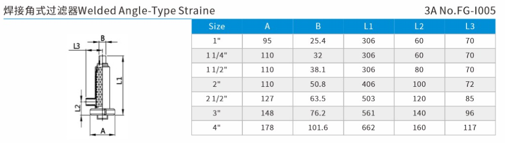 Welded Angle-Type Strainer 3A Standard