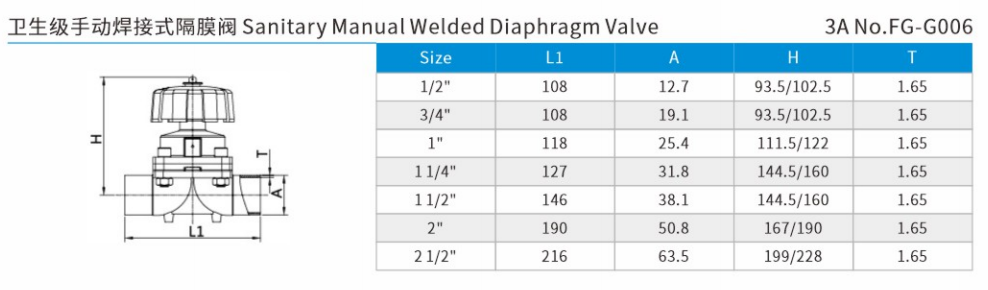 Sanitary Manual Welded Diaphragm Valve