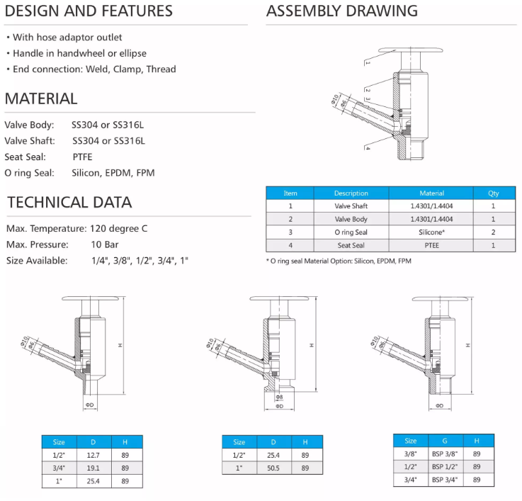 Sanitary Stainless Steel Mini Manual Clamp Sampling Valve 1