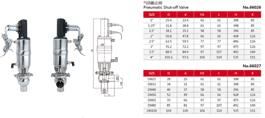 Drawing of stainless steel hygienic flow division diverter valves and sanitary cut-off valves 2
