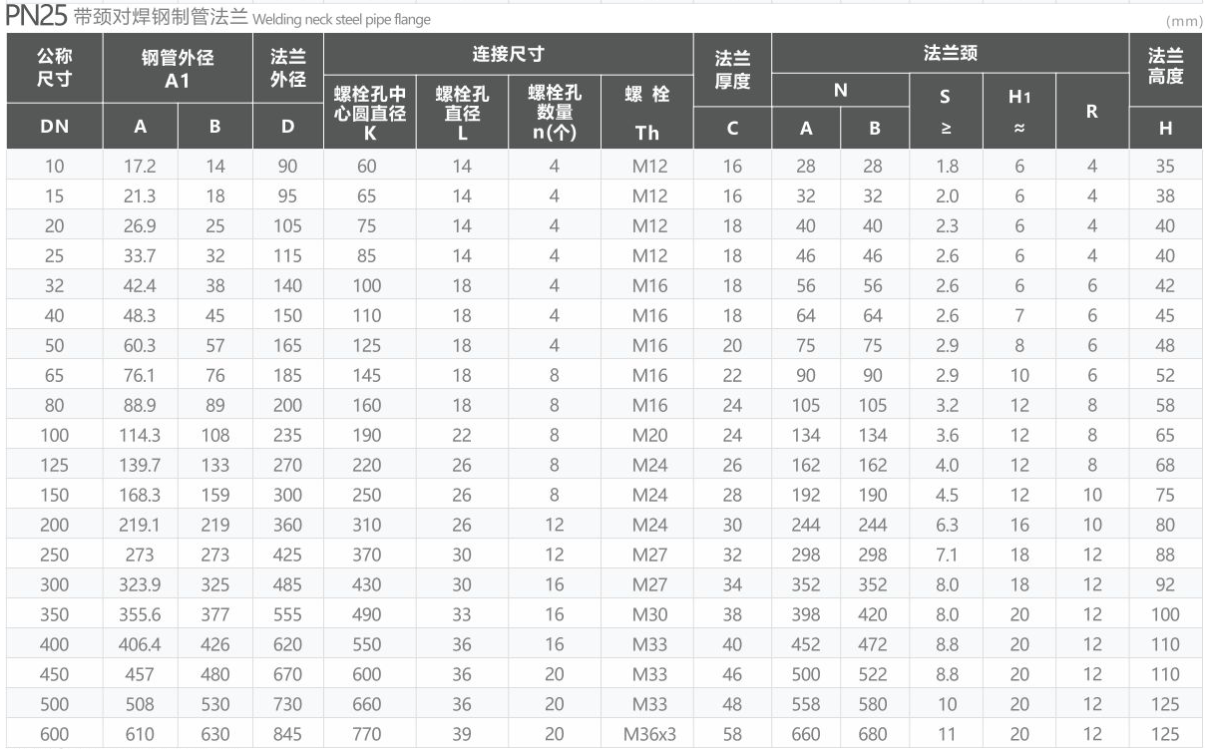 PN25 Butt Welding Flange with Neck 